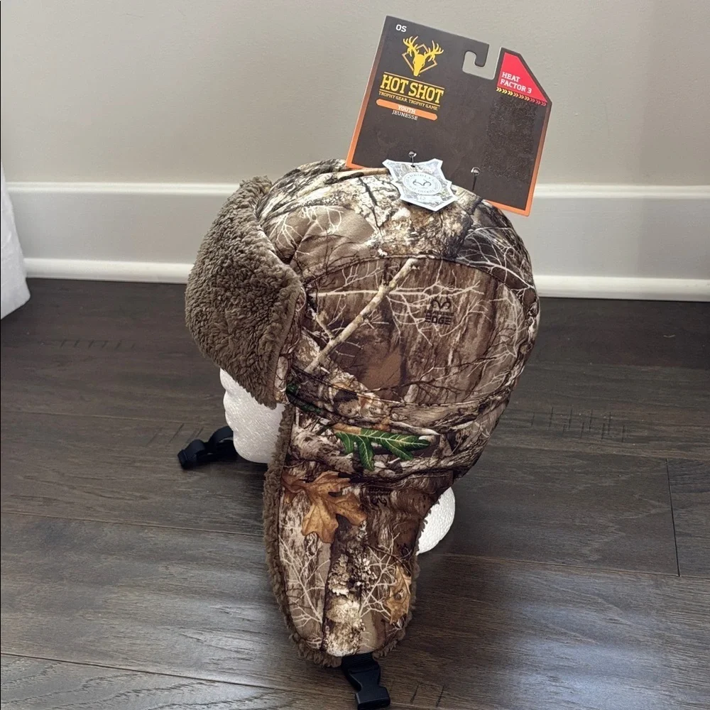 Hot Shot Trapper Hat,Sherpa lined,camo,heat factor 3,Realtree Edge winter